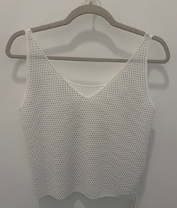 White Rhinestone V-Neck Tank Top
