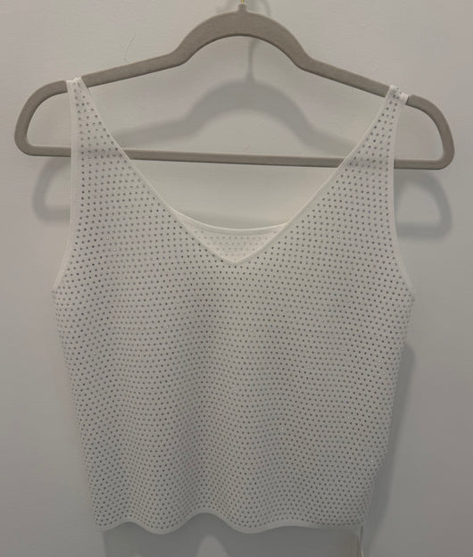 White Rhinestone V-Neck Tank Top
