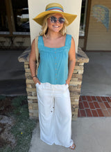 Turquoise Lace Trim Button Down Flowy Tank Top by Lovestitch