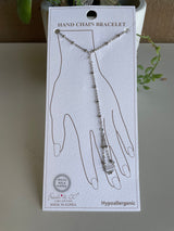White Gold Dipped Silver Ball Chain & Round CZ Stone Hand Chain Bracelet