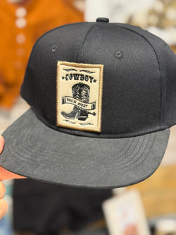 Wild West Cowboy Black Western Flat Bill Cap w/Adjustable Snap