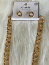 Gold & Rhinestone Chunky Chain Link Necklace and Earring Set
