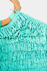 Baja Turquoise Raffia Beach Bag w/Wood Round Handle, Snap Closure & Pocket