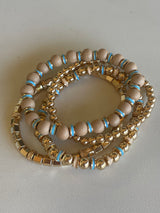 Tan, Gold & Turquoise Set of 4 Stretch Beaded Bracelets