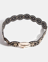 Rodeo Black & Gold Concho Western Belt w/Longhorn Oval Buckle