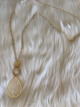 Gold & Mother of Pearl Teardrop Pendant Long Necklace
