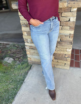 Judy Blue Mid Rise Dad Jeans w/Cell Phone Pocket & Raw Edge