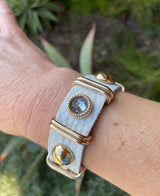 White Faux Leather With Gold Details Snap Closure Bracelet