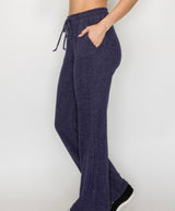 Navy Soft Brushed Hacci Straight Leg Loungewear Pants w/Pockets & Drawstring