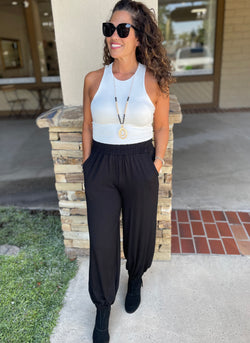Black Aladdin Jogger Pants w/Elastic Waistband & Pockets - Made in USA