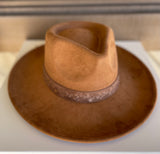 Annie Brown Fedora Hat w/Brown Floral Design Band & Adjustable Fit