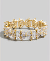 Gold Dipped CZ Butterflies & Baguettes Band Ring - Size 7