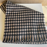 Black & Cream Houndstooth Soft Rectangle Scarf w/Frayed Edge