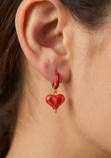 Shimmery Red Heart on Small Hoop Earrings
