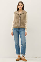 Olive Soft Thermal & Fleece Button Up Vest w/Pockets