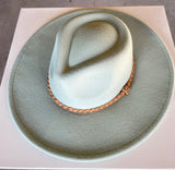Mint Fedora Hat w/Braided Tan Band and Adjustable Fit