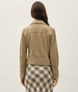 Buttery Suede Feel Taupe Moto Jacket w/Zippers & Pockets