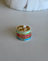 Smile Pink Enamel & Gold Ring Size 6.5