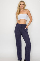 Navy Soft Brushed Hacci Straight Leg Loungewear Pants w/Pockets & Drawstring
