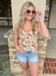 Terracotta Paisley Button Up Cami Tank