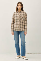 Mushroom Plaid Soft Button Down Flannel Top