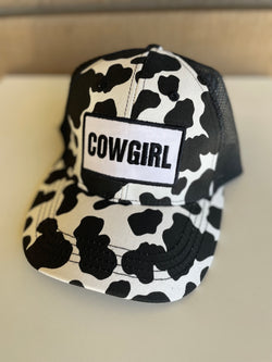 Black & White Cow Print Cowgirl Trucker Hat w/Velcro Adjustable Fit