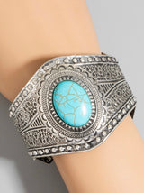 Western Antique Silver & Turquoise Concho Stone Cuff Bracelet
