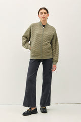 Olive Quilted Bomber Zip Up Jacket w/Pockets