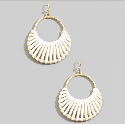 Ivory Leather Wrap Gold Fishhook Earrings