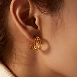 Gold Small Tri-Hoop Post Earrings