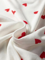 Fiery Red Heart Print Long Sleeve & Drawstring Lounge Pant Pajama Set