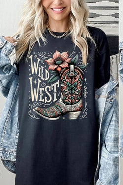 Wild West Flower & Boot Black Graphic Tee
