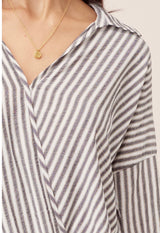 Black & Gold Metallic Long Sleeve Wrap Top