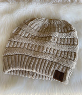 Messy Bun Tan Sparkly Beanie by CC Brand