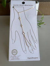 Gold Dipped Chain & Round CZ Stone Hand Chain Bracelet