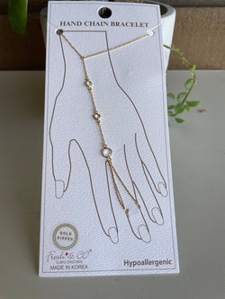 Gold Dipped Chain & Round CZ Stone Hand Chain Bracelet