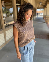 Brown Knit Sleeveless Sweater Top