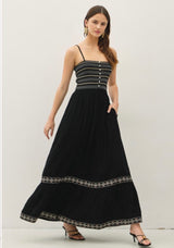 Cozumel Black Tank Maxi Dress w/Pockets, Smocked Bodice & Adjustable Straps