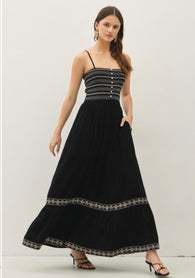 Cozumel Black Tank Maxi Dress w/Pockets, Smocked Bodice & Adjustable Straps