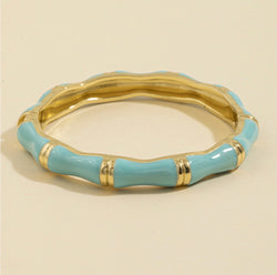 Turquoise & Gold Wavy Bangle w/Hinge Bracelet
