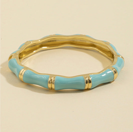 Turquoise & Gold Wavy Bangle w/Hinge Bracelet