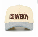 Cowboy Embroidered Denim & Beige CC Brand Adjustable Snap Closer Hat