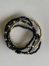 Black & Gold Set of 4 Stretch Small Beaded Bracelets