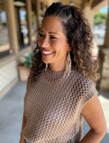 Brown Knit Sleeveless Sweater Top