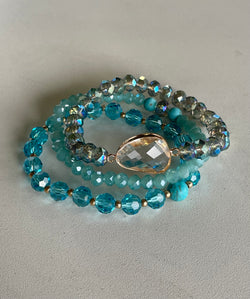 Icy Blue Set of 3 Glass Beaded Stretch Bracelets