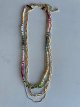 Multi-Color Beads & Gold Chain Layered Necklace
