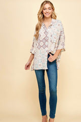 Seafoam & Berry Boho Print Button Down Top