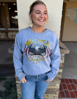 America Eagle Land of the Free Grey Vintage Sweatshirt