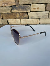 Uptown Girl Gold Rhinestone & Black Frame Sunglasses w/Dark Lenses