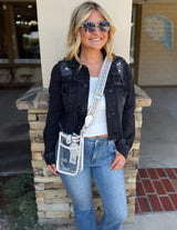 Washed Black Distressed Crop Jean Jacket by Just USA